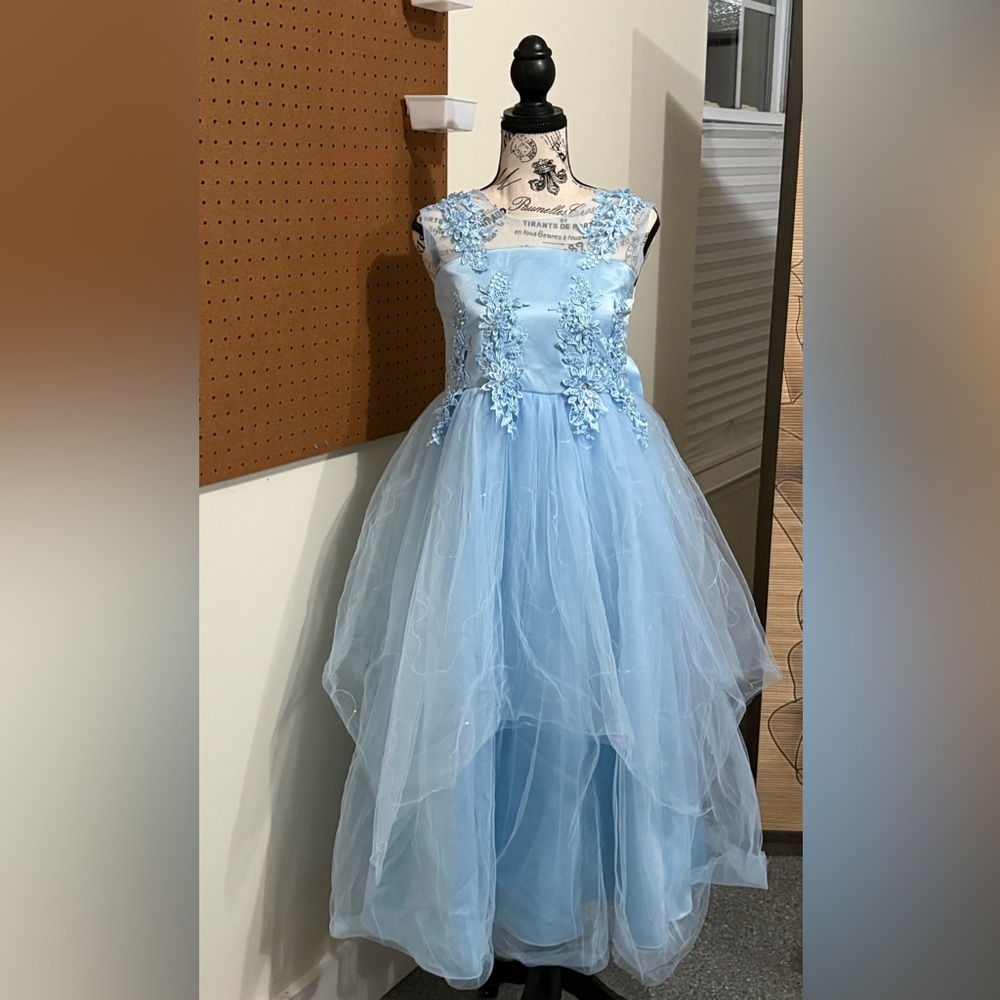 Girl Frilly Dress Backless Wedding Embroidery Floor Length Tulle Prom Ball Gown